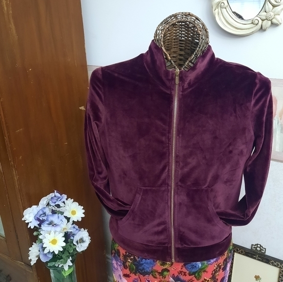 STRETCHY Athletic jacket soft velour zip-up  with pockets--waist length! - Picture 5 of 10
